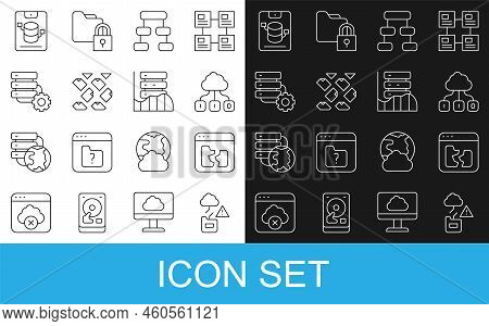 Set Line Cloud Technology Data Transfer, Broken File, Hierarchy Organogram Chart, Data Stream, Serve
