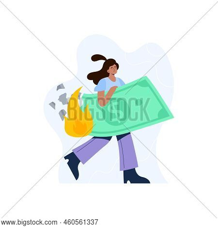 Inflation Concept. The Financial Crisis, Decrease The Value Of The Currency. A Woman Loses Investmen