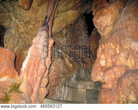 Petralona Cave, Creece- May 25, 2007: Ancient Karst Cave With Stalactites And Stalagmites, Cenote Ce