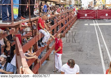 Running Of The Bulls. Bulls. Bull Runs. Encierro That Is Celebrated In The Town Of San Sebastian De 