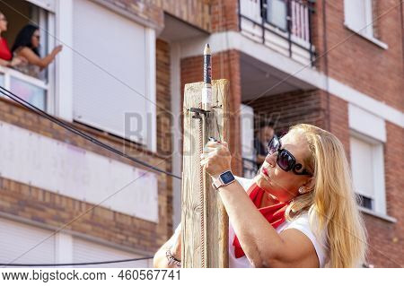 Running Of The Bulls. Bulls. Bull Runs. Encierro That Is Celebrated In The Town Of San Sebastian De 