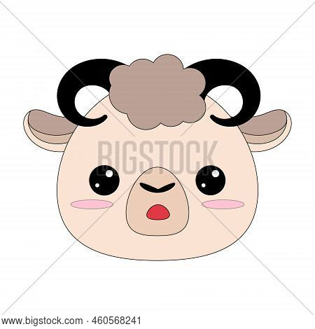 The Head Of A Cartoon Animal. Lamb's Head. Contour Drawing.  Cute Cartoon Sheep. Educational Book Wi