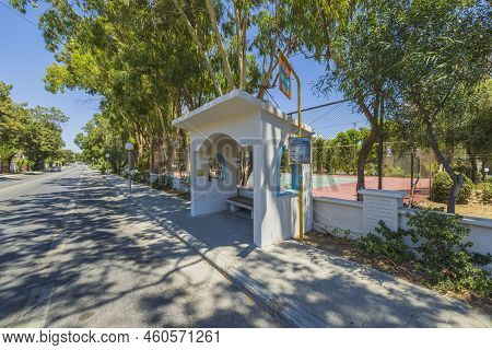 View Of Standard Bus Stop On Island Of Rhodes In Greece.  Greece. Rhodes. 08.29.2022.