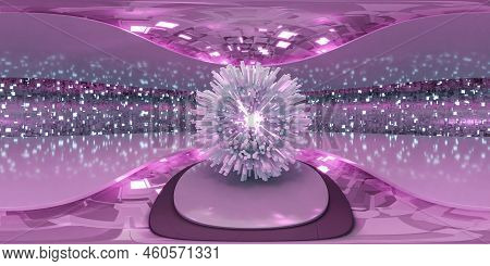 360 Degree Full Panorama Environment Map Of Futuristic Circular Geometric Shape Object With Neon Col