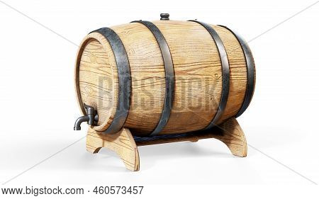 Wooden Barrel Isolated On White 3d Render