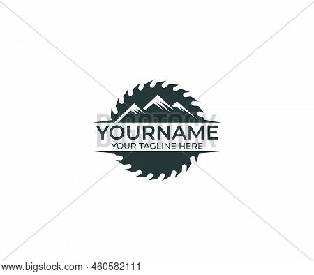Circular Saw Disc For Cutting Wood And Mountains Logo Design. Joinery Vector Design. Construction Il