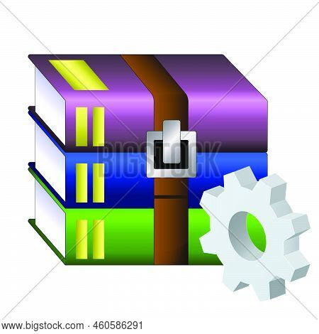Rar Or Zip Archive File With Gear Icon Settings Icon Or Instruction. Simple Style