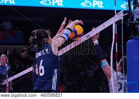 Ankara, Turkiye - June 04, 2022: Gong Xiangyu In Action During China Vs Italy Vnl Pool Match In Anka