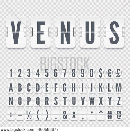 Space Airport Flip Board Font For Flight Arrival Information And Timetable Vector Illustration. Whit