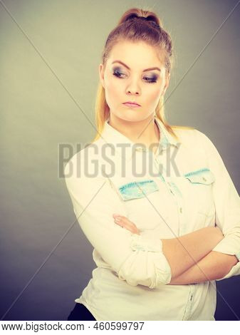 Negative Emotion, Feelings Attitude. Angry Grumpy Young Woman Looking Very Displeased Standing With 