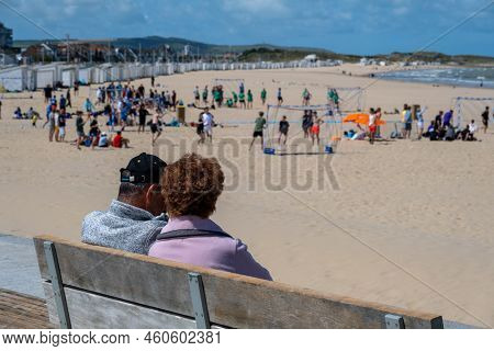 Calais, France - 26 June 2022: Young People Playing Handball On The Beach Of Calais During Summertim