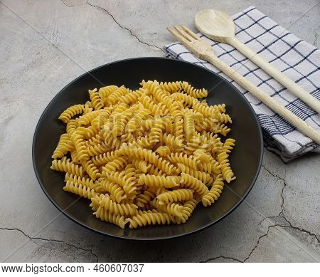 Raw Italian Fusilli Pasta. Traditional Italian Cuisine.