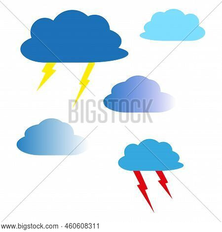 Clouds Of Lightning. Overcast Sky, Rainy Day. Vector Illustration. Stock Image.