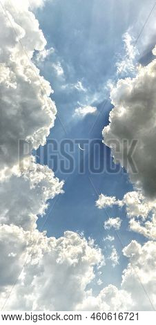 Sky Blue Sky Clouds Moon Clearsky Wallpaper