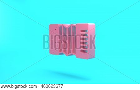 Pink Musical Instrument Accordion Icon Isolated On Turquoise Blue Background. Classical Bayan, Harmo