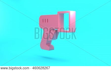 Pink Scanner Scanning Bar Code Icon Isolated On Turquoise Blue Background. Barcode Label Sticker. Id