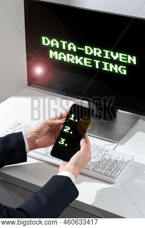 Text Sign Showing Data Driven Marketing. Business Concept Strategy Built On Insights Analysis From I