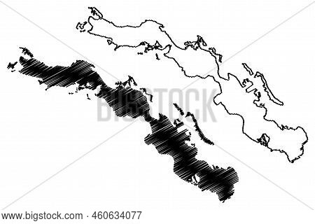 Cayo Romano And Cayo Coco Island (republic Of Cuba, Cenrtal America, Caribbean Islands) Map Vector I