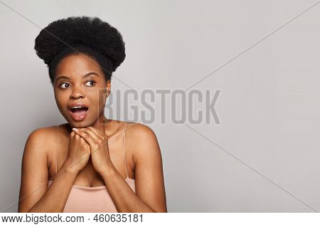 Excited Surprised Happy Womanspa Model On White Background. Facial Treatment, Spa, Wellness And Skin