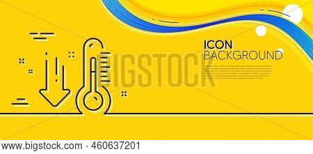 Low Thermometer Line Icon. Abstract Yellow Background. Temperature Diagnostic Sign. Fever Measuring 