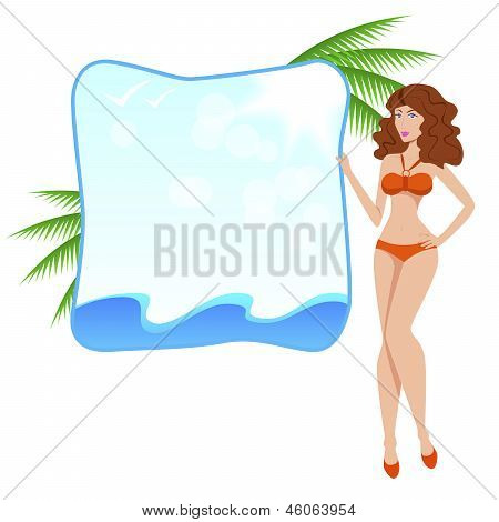Ragazza In costume da bagno con un Banner