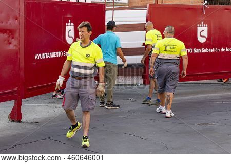 Running Of The Bulls. Bulls. Bull Runs. Encierro That Is Celebrated In The Town Of San Sebastian De 