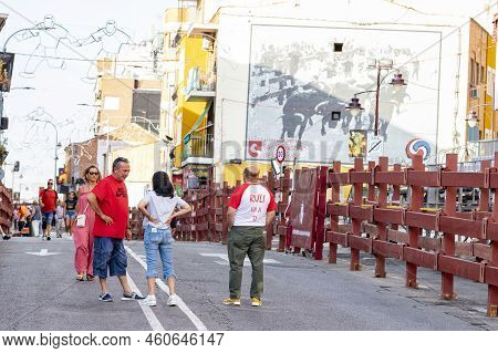 Running Of The Bulls. Bulls. Bull Runs. Encierro That Is Celebrated In The Town Of San Sebastian De 