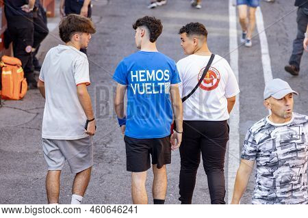 Running Of The Bulls. Bulls. Bull Runs. Encierro That Is Celebrated In The Town Of San Sebastian De 