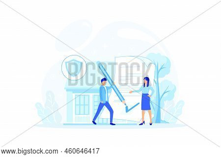 House Property Insurance. Vector Insurance And Care Family.