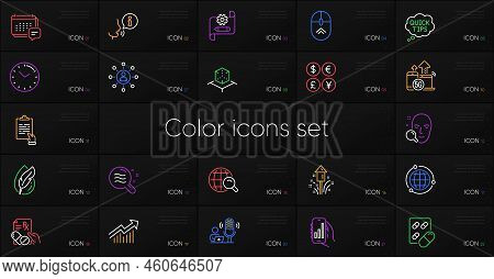 Set Of Hypoallergenic Tested, Clipboard And Demand Curve Line Icons. Include Time, Globe, Message Ic