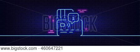 Neon Light Glow Effect. Credit Card Line Icon. Approved Bank Money Payment Sign. Non-cash Pay Symbol