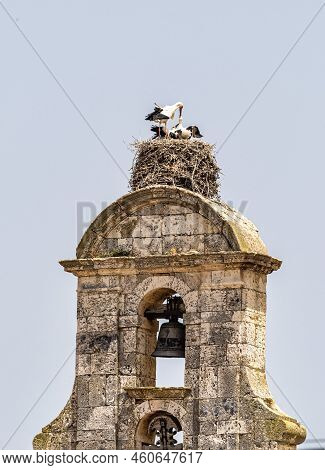 Storks On The Church Of Santa Maria In Maderuelo In The Segovia Province Castile Leon Spain