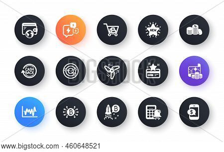 Minimal Set Of Bitcoin System, Stress And Bitcoin Project Flat Icons For Web Development. Targeting,