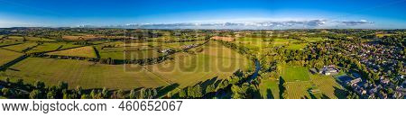 Aerial Panoramic View Over North Yorkshire Countryside Surrounding The Village Of Pool In Wharfedale