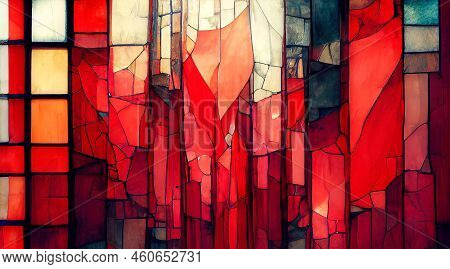 Colorful Stained Glass Window. Abstract Stained-glass Background. Art Nouveau Decoration For Interio