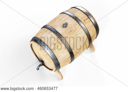 Wooden Barrel Isolated On White 3d Render