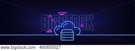 Neon Light Glow Effect. Cloud Computing Server Line Icon. Internet Data Storage Sign. File Hosting T