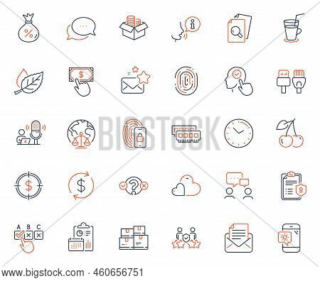 Business Icons Set. Included Icon As Cherry, Loan And Report Web Elements. Correct Checkbox, Compute