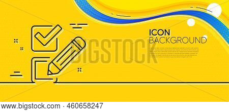 Checkbox Line Icon. Abstract Yellow Background. Survey Choice Sign. Business Review Symbol. Minimal 