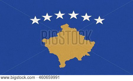 Flag Of Kosovo. Flag Of European Country Republic Of Kosovo On Fabric Surface