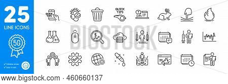 Outline Icons Set. Coronavirus Injections, Fire Energy And Augmented Reality Icons. Chemistry Lab, W
