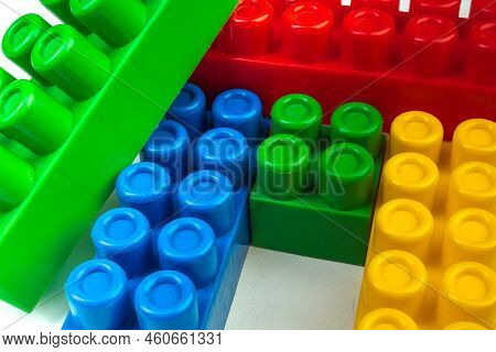 Educational Toy, Constructor For Children Isolated On White Background. Top View With Copy Space.