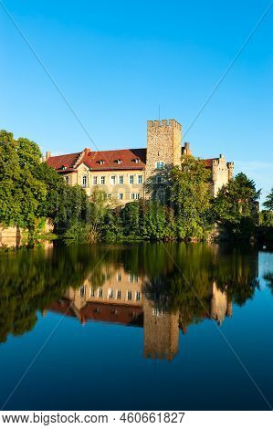 Flechtingen, Germany - August 8, 2022: Historical Moated Medieval Castle Of Flechtingen, Saxony-anha