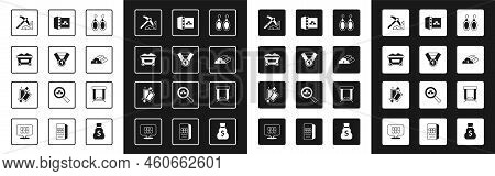 Set Earrings, Gold Medal, Mine Cart With Gold, Mining, Bars, Safe, Mine And Icon. Vector