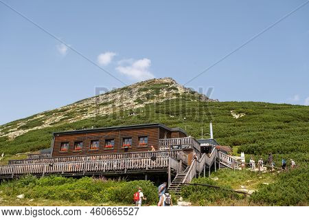 High Tatra, Slovakia - August 19, 2022: Mountain Chalet Chata Pod Soliskom In High Tatra Mountains, 