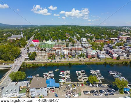 Magog City Aerial View At The Mouth Of Magog River To Lake Memphremagog, Magog, Memphremagog County,