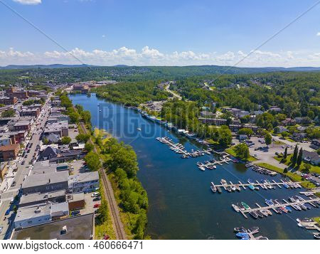 Magog City Aerial View At The Mouth Of Magog River To Lake Memphremagog, Magog, Memphremagog County,