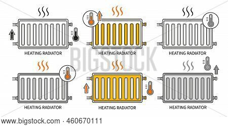 Heating Radiator Battery, Home Wall Heater, Central Heat System, Oil Warm Convector Line Icon Set. E