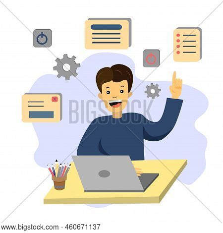 Cms Coder Concept. Man Programmer Develops User Friendly Interface. Vector Illustration In Flat Styl
