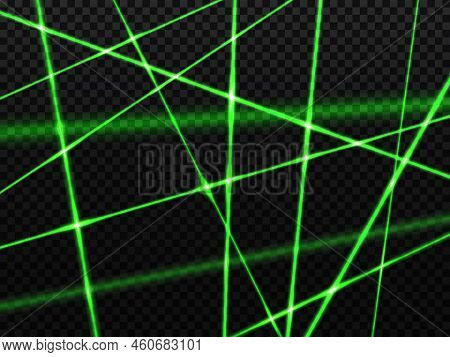 Crossed Green Laser Beam Lights, Kryptonite Neon Lines Of Glow Flares, Vector Black Transparent Back